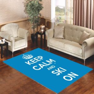 keep calm ski on blue bkg Living room carpet rugs