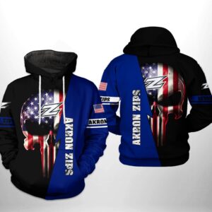 Akron Zips NCAA US Flag Skull 3D Printed Hoodie/Zipper Hoodie