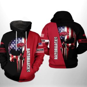 Arkansas Razorbacks NCAA US Flag Skull 3D Printed Hoodie/Zipper Hoodie