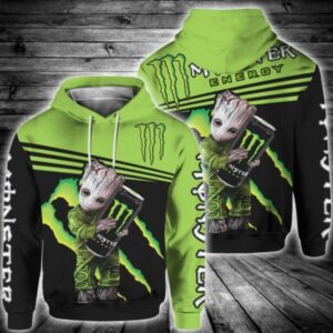 Baby Groot Hug Monster Energy 3D Printed Hoodie/Zipper Hoodie