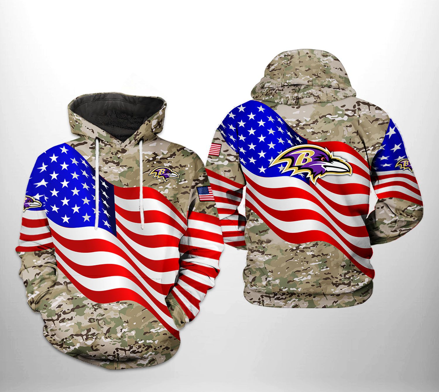 Baltimore Ravens NFL US Flag Camo Veteran Team 3D Printed Hoodie/Zipper Hoodie