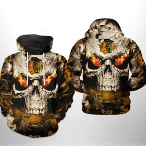 Chicago Blackhawks NHL Skull 3D Printed Hoodie/Zipper Hoodie