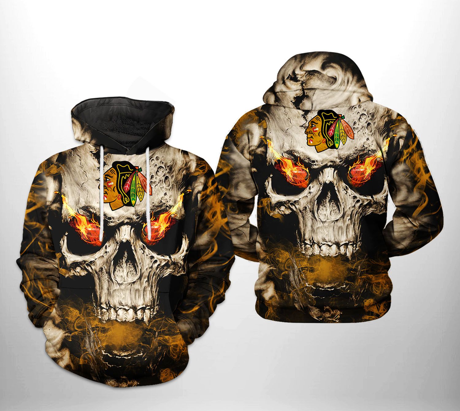 Chicago Blackhawks NHL Skull 3D Printed Hoodie Zipper Hoodie Travels in Translation