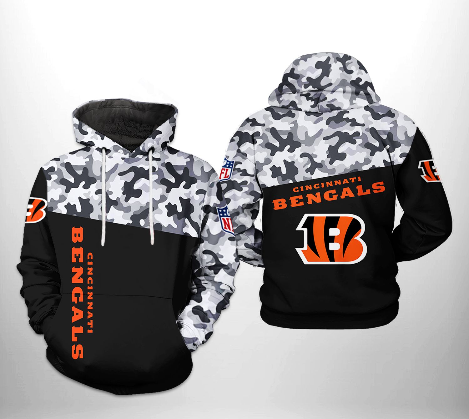 Cincinnati Bengals NFL Camo Veteran Team 3D Printed Hoodie/Zipper Hoodie