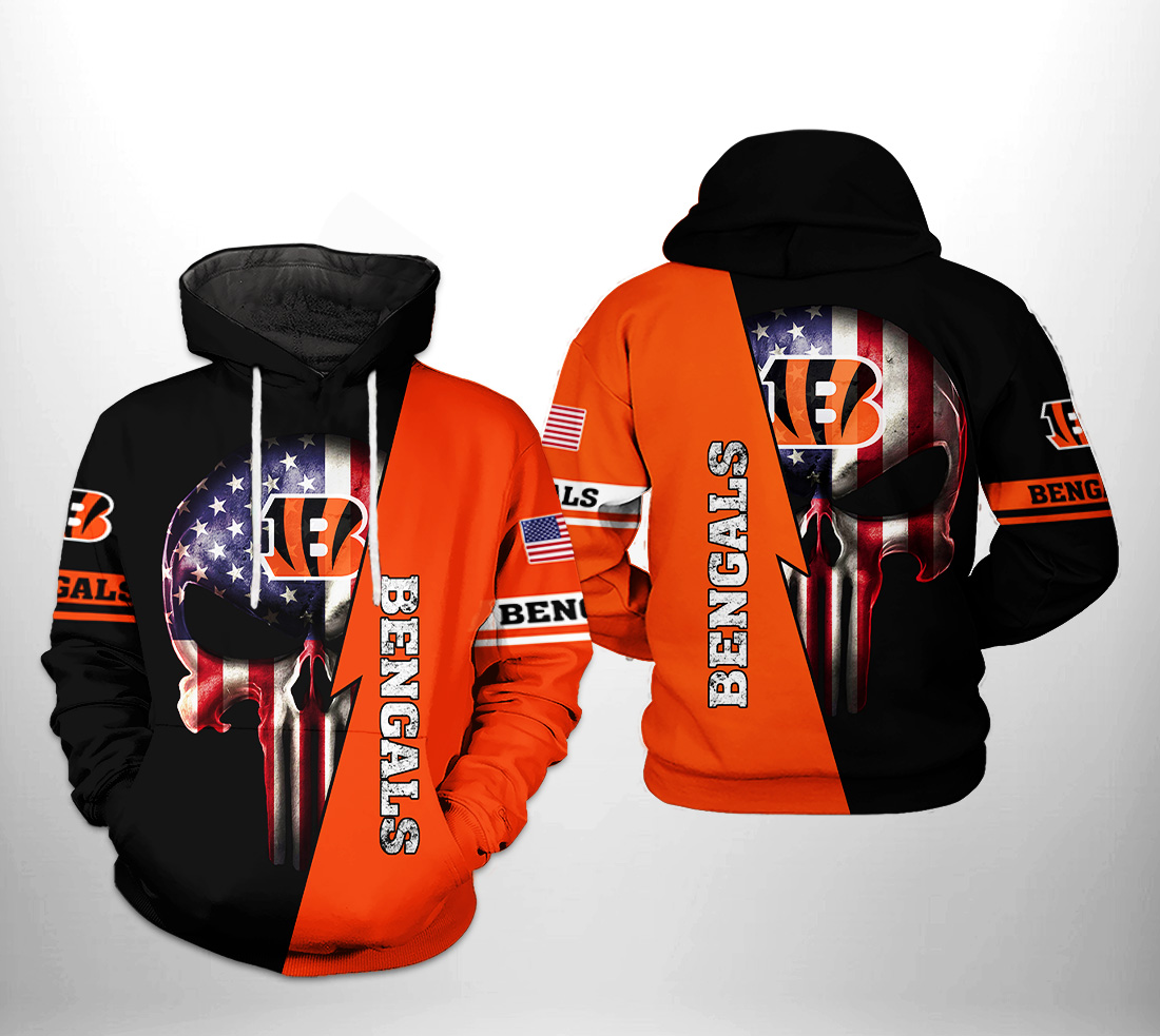 Cincinnati Bengals NFL US Flag Skull Team 3D Printed Hoodie/Zipper Hoodie