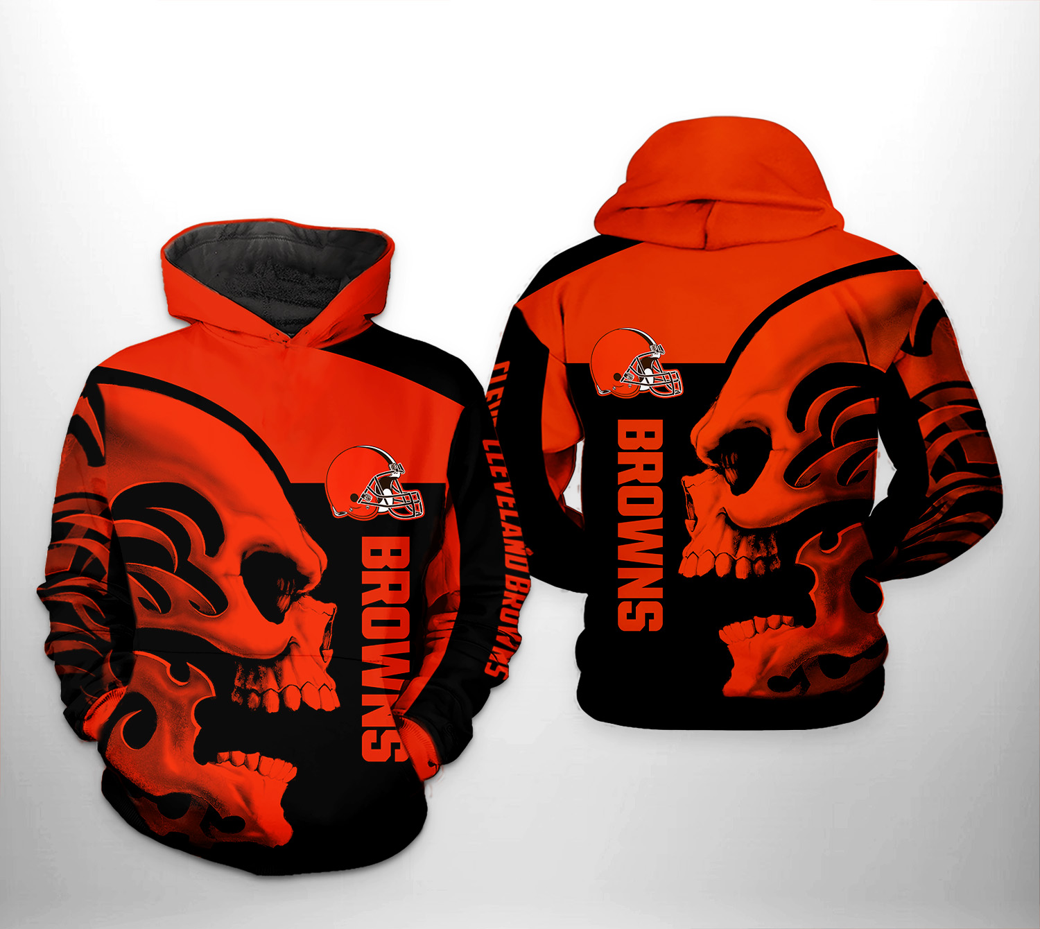 Vintage Browns Hoodie 3D Skull Unique Cleveland Browns Gifts