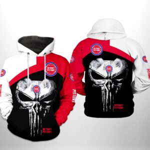 Detroit Pistons NBA Skull Punisher Team 3D Printed Hoodie/Zipper Hoodie