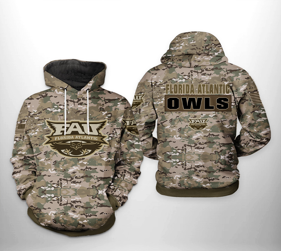 Florida Atlantic Owls NCAA Camo Veteran 3D Printed Hoodie/Zipper Hoodie
