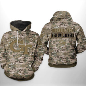 Georgia Tech Yellow Jackets NCAA Camo Veteran 3D Printed Hoodie/Zipper Hoodie