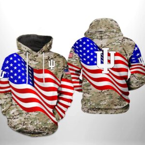 Indiana Hoosiers NCAA US Flag Camo Veteran 3D Printed Hoodie/Zipper Hoodie