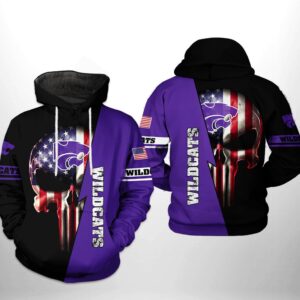 Kansas State Wildcats NCAA US Flag Skull 3D Printed Hoodie/Zipper Hoodie