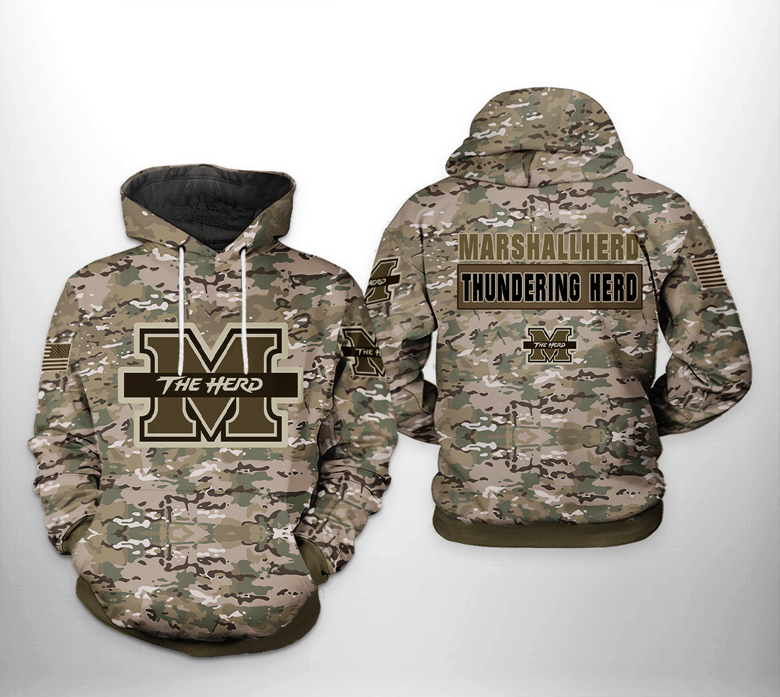 Marshall Thundering Herd NCAA Camo Veteran 3D Printed Hoodie/Zipper Hoodie