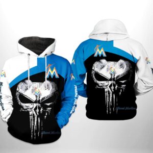 Miami Marlins MLB Skull Punisher 3D Printed Hoodie/Zipper Hoodie