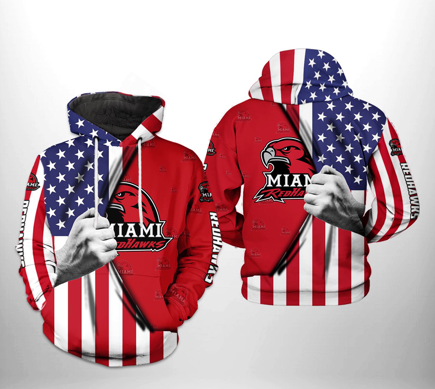 Miami Redhawks NCAA US Flag 3D Printed Hoodie/Zipper Hoodie