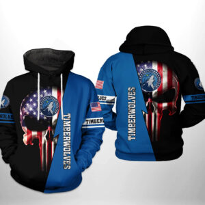 Minnesota Timberwolves NBA US Flag Skull Team 3D Printed Hoodie/Zipper Hoodie