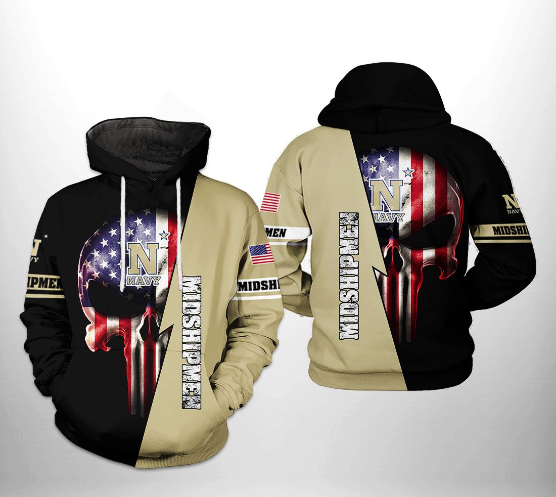 Navy Midshipmen NCAA US Flag Skull 3D Printed Hoodie/Zipper Hoodie