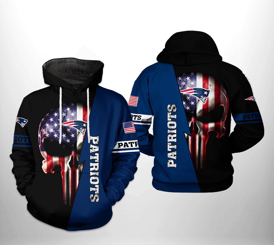 New England Patriots NFL US Flag Skull Team 3D Printed Hoodie/Zipper Hoodie