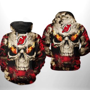 New Jersey Devils NHL Skull 3D Printed Hoodie/Zipper Hoodie