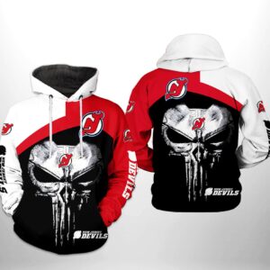 New Jersey Devils NHL Skull Punisher 3D Printed Hoodie/Zipper Hoodie