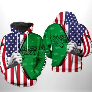 North Texas Mean Green NCAA US Flag 3D Printed Hoodie/Zipper Hoodie