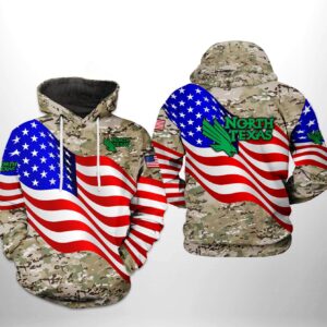 North Texas Mean Green NCAA US Flag Camo Veteran 3D Printed Hoodie/Zipper Hoodie