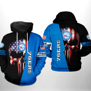Philadelphia 76ers NBA US Flag Skull Team 3D Printed Hoodie/Zipper Hoodie