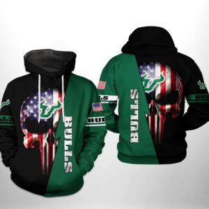 South Florida Bulls NCAA US Flag Skull 3D Printed Hoodie/Zipper Hoodie
