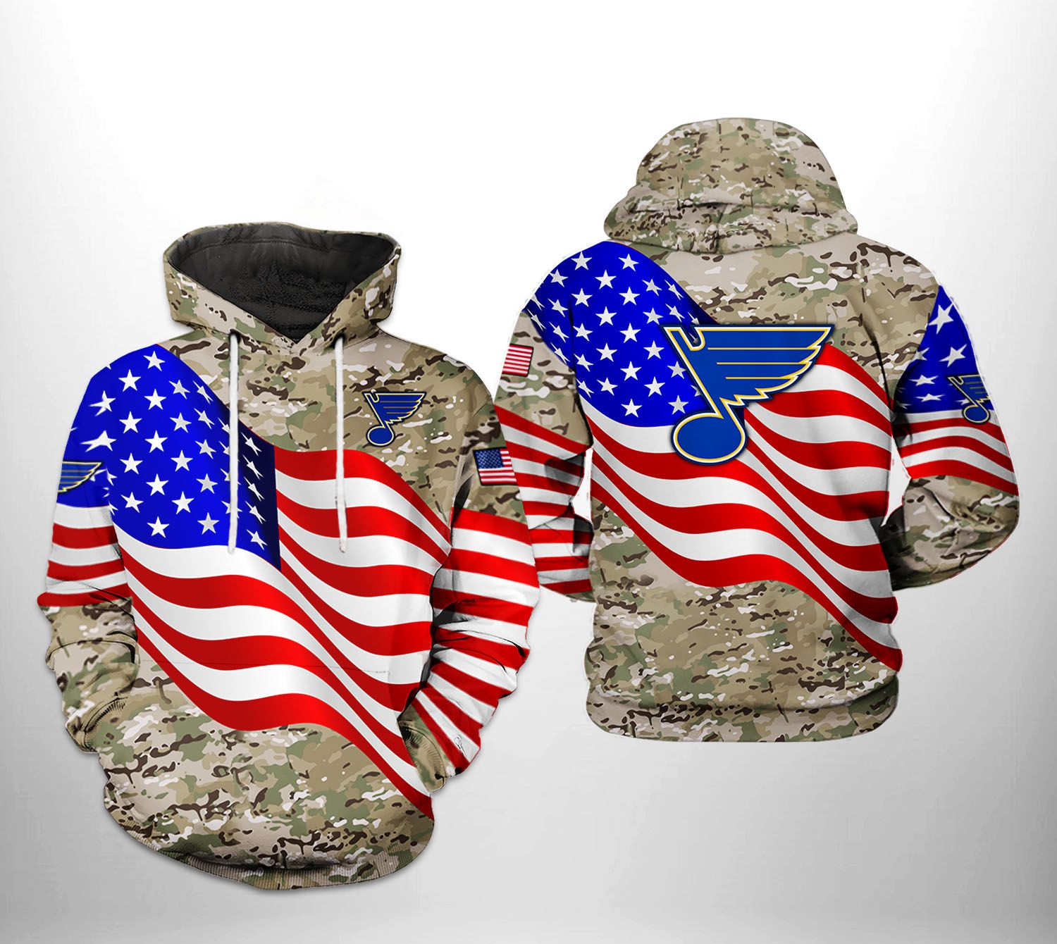 St. Louis Blues NHL US FLag Camo Veteran 3D Printed Hoodie/Zipper Hoodie