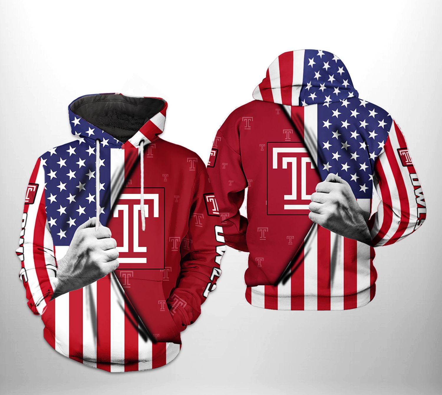Temple Owls NCAA US Flag 3D Printed Hoodie/Zipper Hoodie
