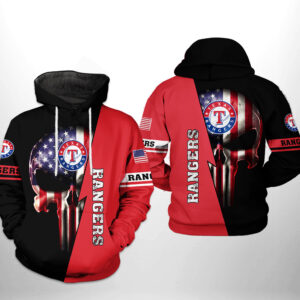 Texas Rangers MLB US Flag Skull 3D Printed Hoodie/Zipper Hoodie