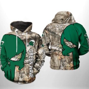 Tulane Green Wave NCAA Camo Veteran Hunting 3D Printed Hoodie/Zipper Hoodie