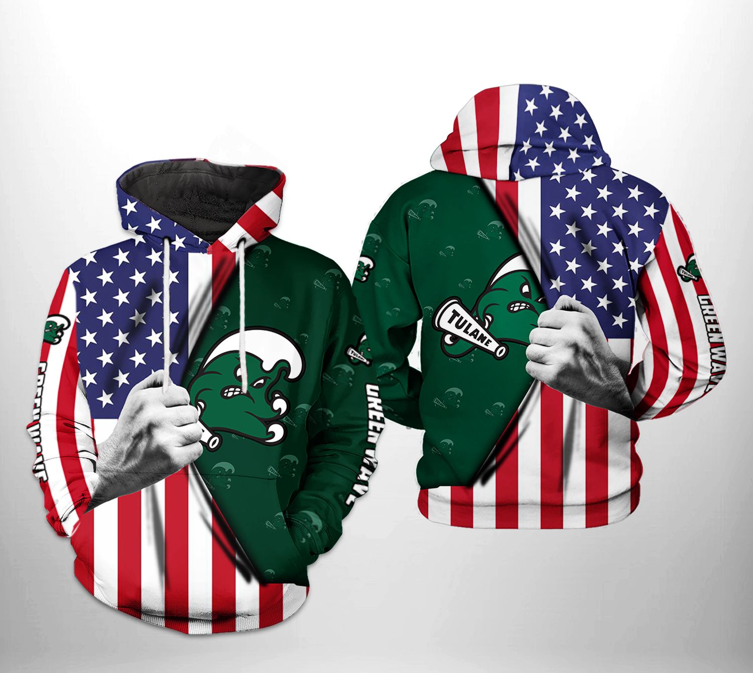 Tulane Green Wave NCAA US Flag 3D Printed Hoodie/Zipper Hoodie