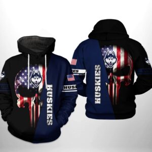 UConn Huskies NCAA US Flag Skull 3D Printed Hoodie/Zipper Hoodie