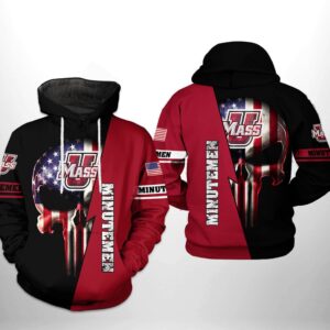 UMass Minutemen NCAA US Flag Skull 3D Printed Hoodie/Zipper Hoodie