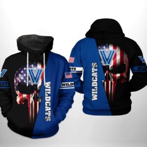 Villanova Wildcats NCAA US Flag Skull 3D Printed Hoodie/Zipper Hoodie