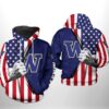 Washington Huskies NCAA US Flag 3D Printed Hoodie/Zipper Hoodie