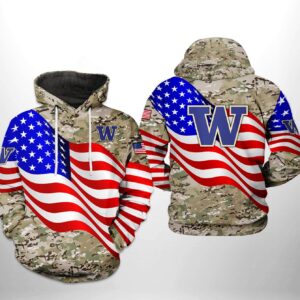 Washington Huskies NCAA US Flag Camo Veteran 3D Printed Hoodie/Zipper Hoodie