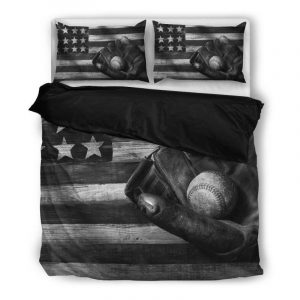 Baseball American Flag Black White Duvet Cover and Pillowcase Set Bedding Set