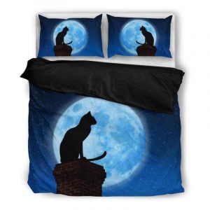 Black Cat And Full Moon Duvet Cover and Pillowcase Set Bedding Set