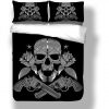 Black Skeleton Death’S Head Pistol Duvet Cover and Pillowcase Set Bedding Set