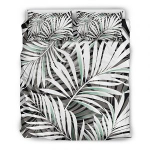Black White Tropical Leaf Pattern Print Duvet Cover and Pillowcase Set Bedding Set