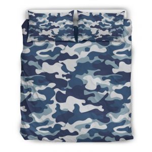 Blue And White Camouflage Print Duvet Cover and Pillowcase Set Bedding Set