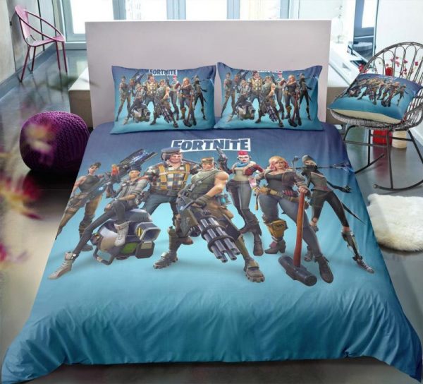 Blue Fortnite Gamer Duvet Cover and Pillowcase Set Bedding Set