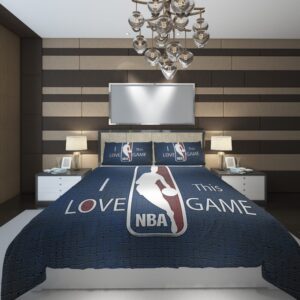 Blue Nba Background Basketball Logo Duvet Cover and Pillowcase Set Bedding Set