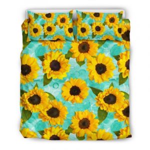 Bright Sunflower Pattern Print Duvet Cover and Pillowcase Set Bedding Set
