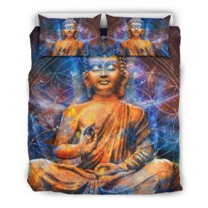 Buddha Statue Mandala Print Duvet Cover and Pillowcase Set Bedding Set