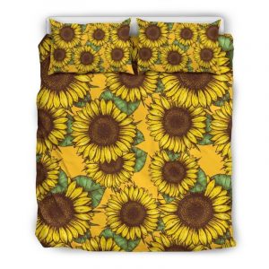 Classic Vintage Sunflower Pattern Print Duvet Cover and Pillowcase Set Bedding Set