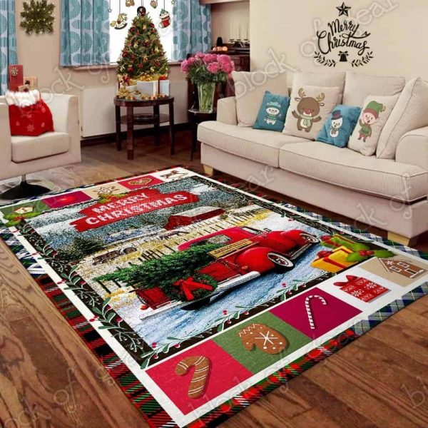 Country Life Red Truck Christmas Living Room Rug Carpet