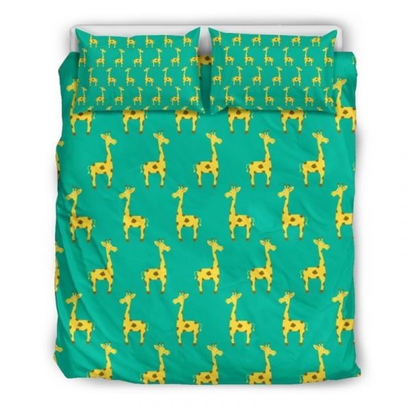 Cute Cartoon Giraffe Pattern Print Duvet Cover and Pillowcase Set Bedding Set
