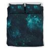 Dark Teal Galaxy Space Print Duvet Cover and Pillowcase Set Bedding Set